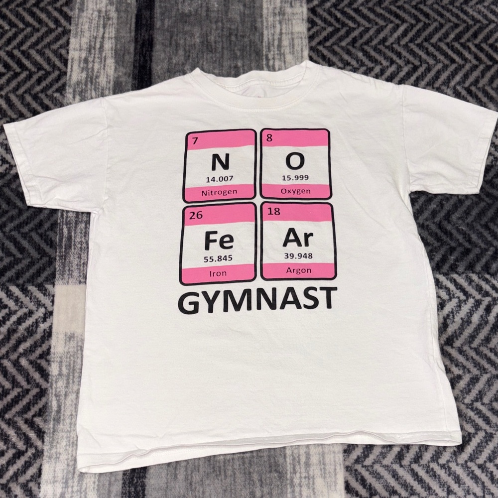 Hanes White Tee with Pink & Black GYMNAST' Graphic